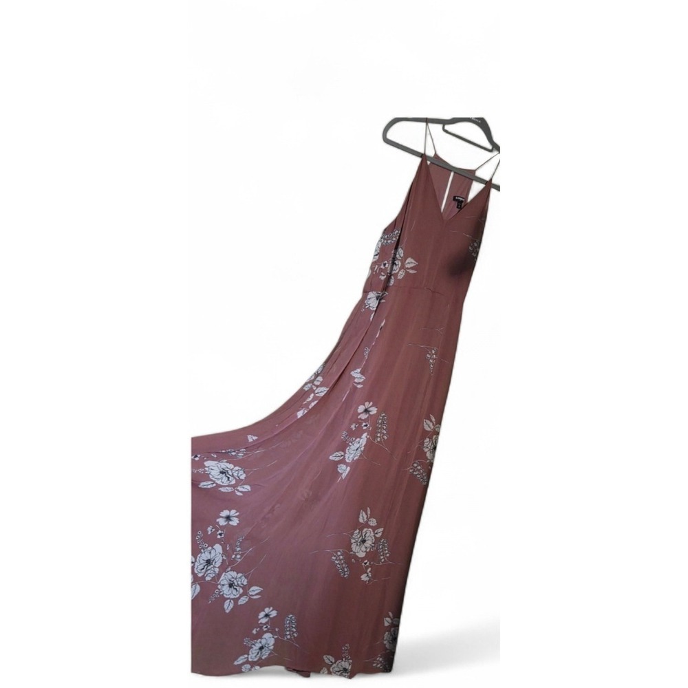 Express Womens Mauve Floral V-Neck Maxi Dress Spaghetti Strap Cutout Back Size M